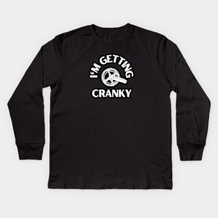 Getting Cranky Cycling Shirt, Cranky Cyclist Shirt, Old Cranky Cyclist, Cranky Cyclist, Cranky Chainring Shirt, Snarky Cycling Shirt Kids Long Sleeve T-Shirt